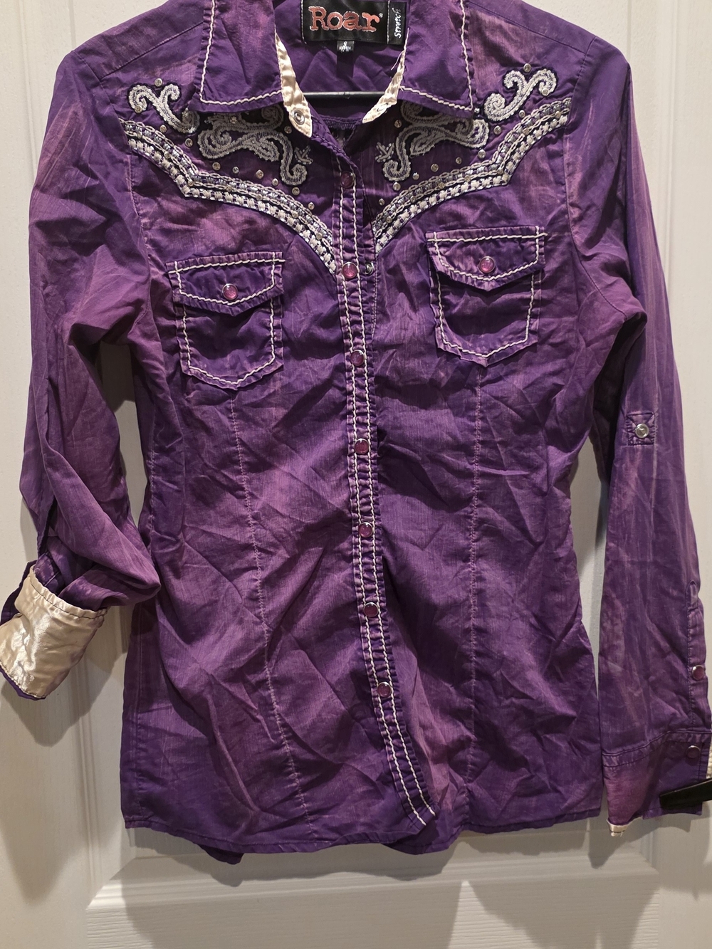 Roar Purple Decorative Embroidered Western Shirt